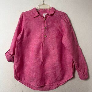 Sigrid Olsen shirt sz M 100% Linen Pink henley 3/4 button roll tab lagenlook